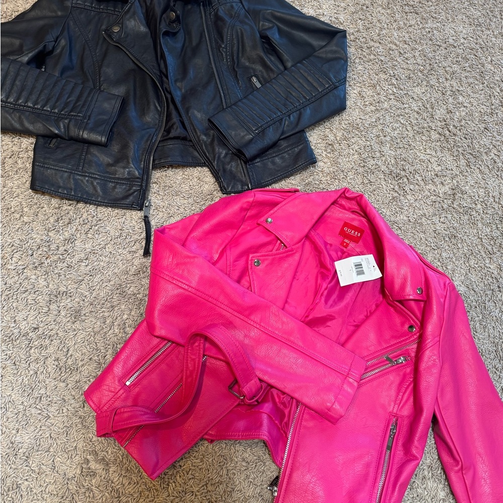 Guess Pink and Black Faux Leather Jackets
